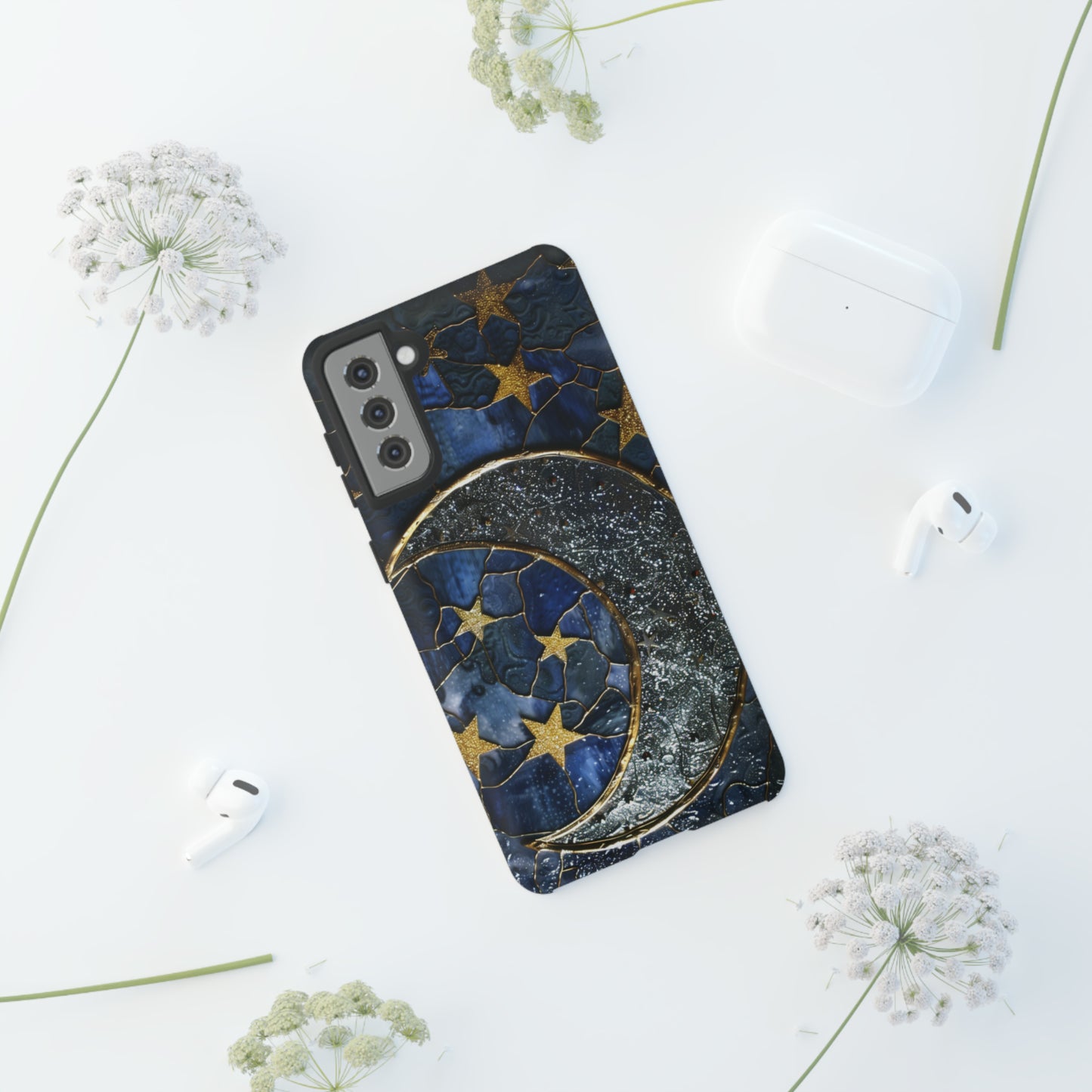 Moon Stars Stained Glass Starry Night Phone Case