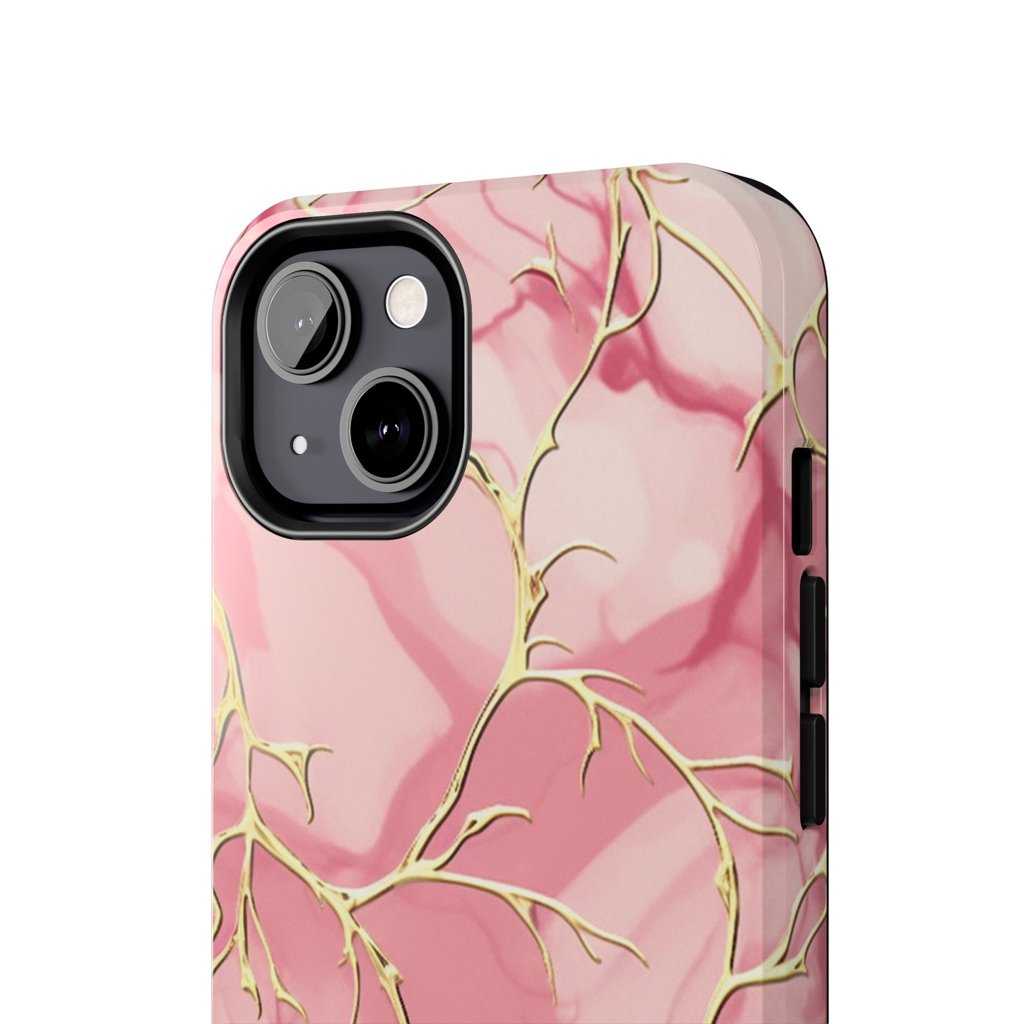 iPhone Elegance Unveiled: Pink & Gold Leaf Marble | Premium Tough iPhone Case