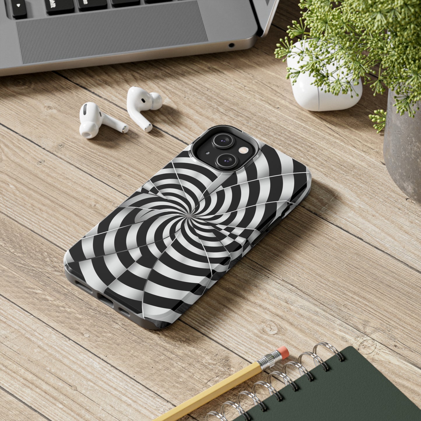 Trippy Black and White Optical Illusion Tough iPhone Case | Psychedelic Phone Cover