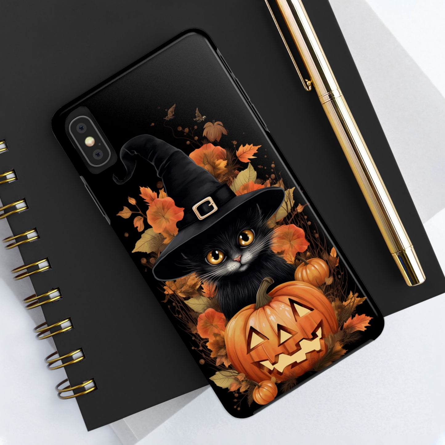 Trick or Treat Delight: Adorable Witch Cat Halloween Celebration | Whimsical iPhone Case