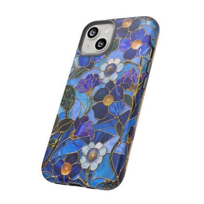 Blue Floral Stained Glass Gold Inlay Wild Flowers Phone Case