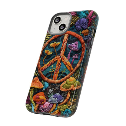 Embroidery Style Magic Mushrooms and Peace Sign Phone Case