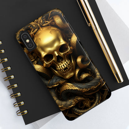 iPhone 14 Case Dark Elegance: Gold Skulls and Snakes Tough iPhone Case | An Edgy Goth Delight