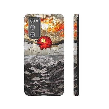 Japanese Rising Sun Phone Case Stained Glass Ocean Wave Phone Cover iPhone 15 Case