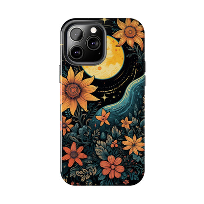 Boho Meets Cottagecore: Floral Sun, Moon & Stars iPhone Case – A Celestial Delight