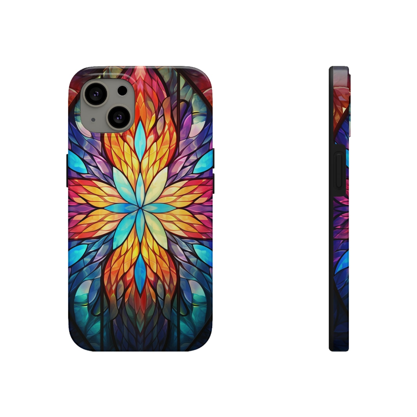 Stained Glass Tough iPhone Case | Trippy Psychedelic Colorful Flowers Floral Aesthetic Retro iPhone 14 Plus 13 12 7 8 Se Trendy Hippie Boho