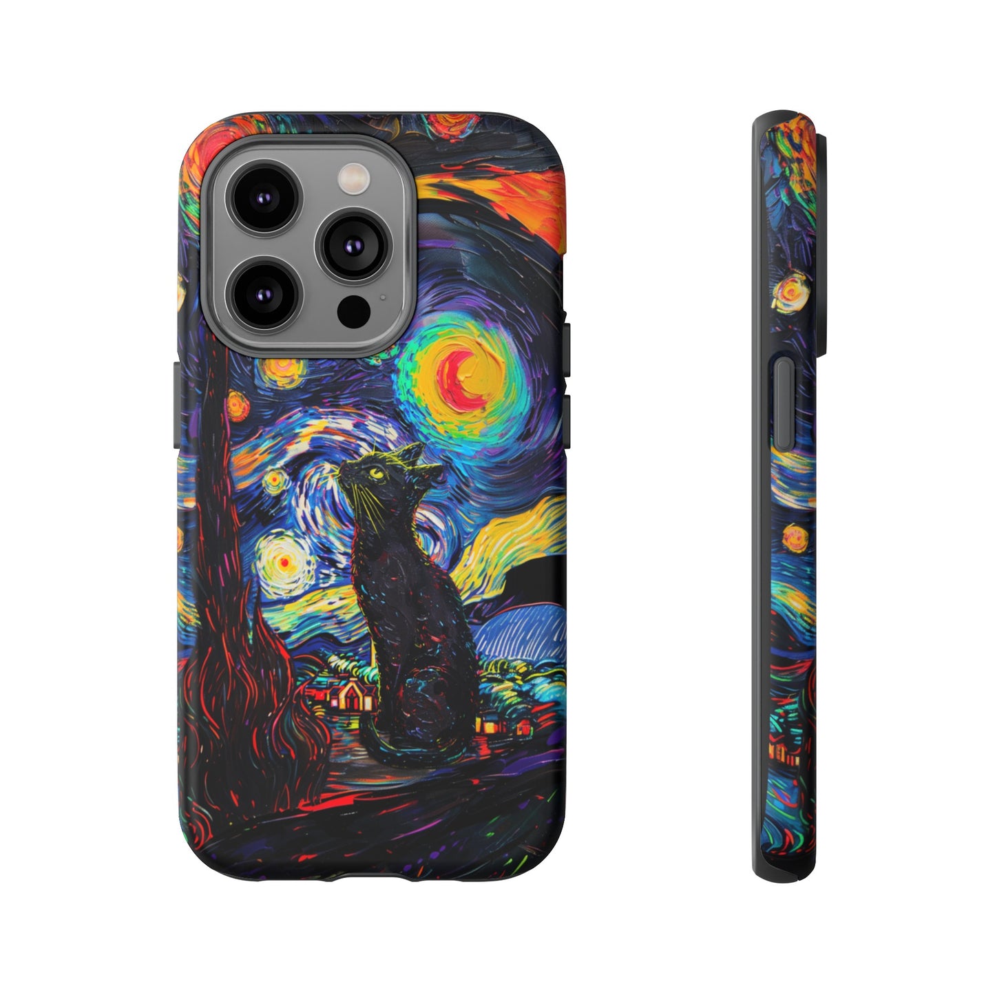 Starry Night Black Cat Van Gogh Painting Art Phone Case