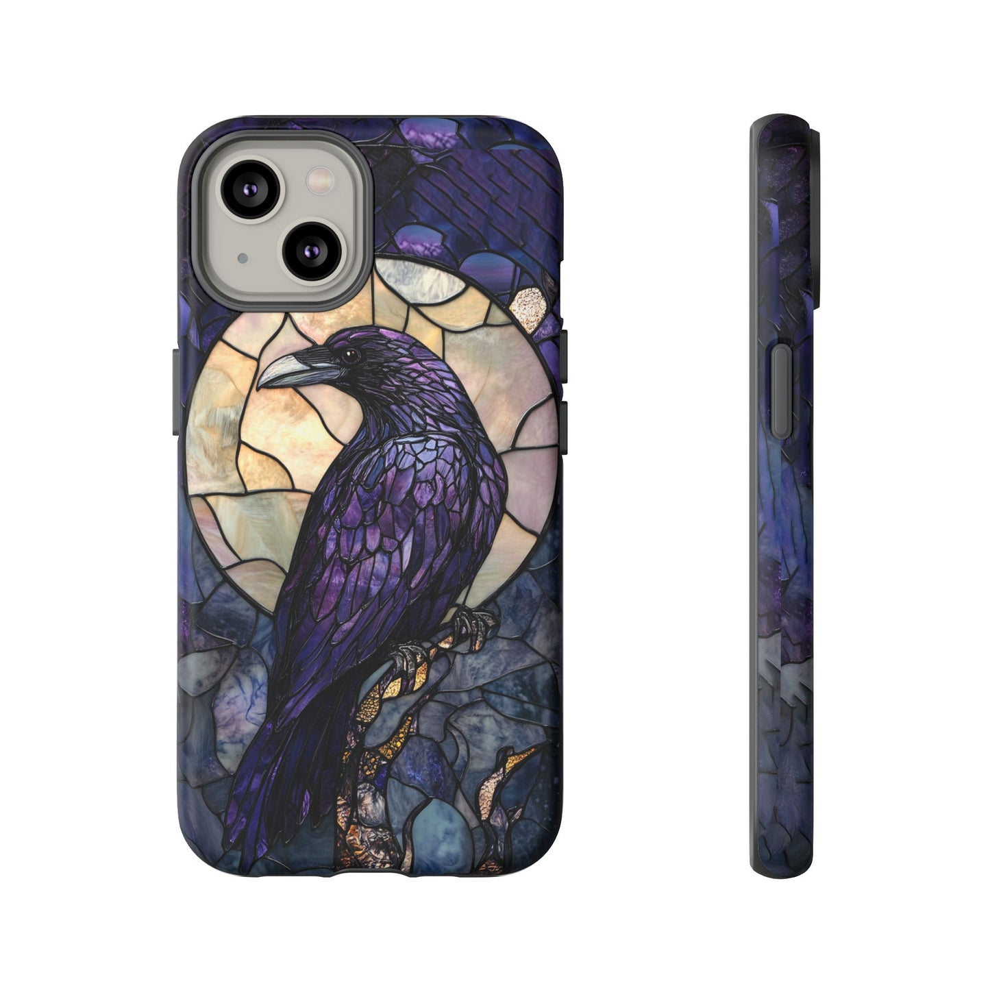 Halloween Phone Case Purple Raven Stained Glass Style Spooky Moon Phone Cover