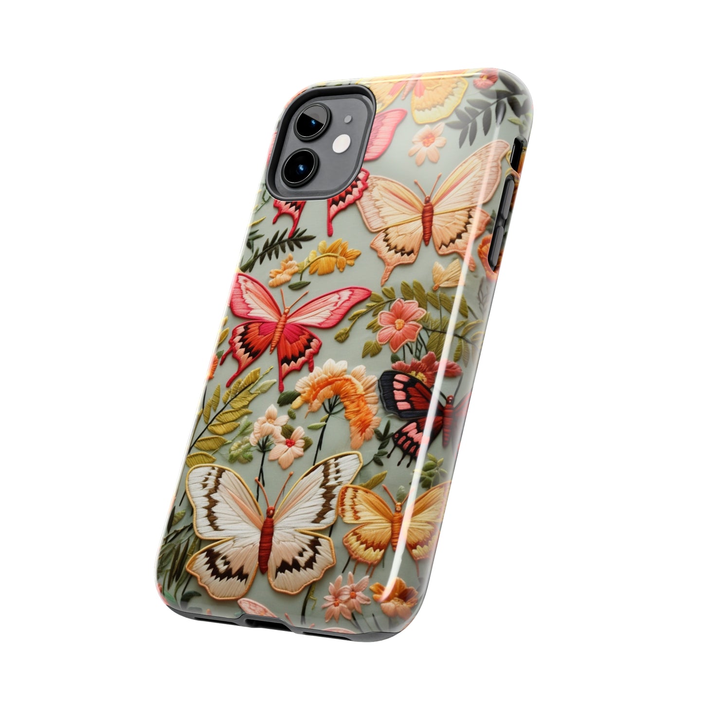 Embroidery Butterflies iPhone Case | Whimsical Elegance and Nature's Beauty in Handcrafted Detail