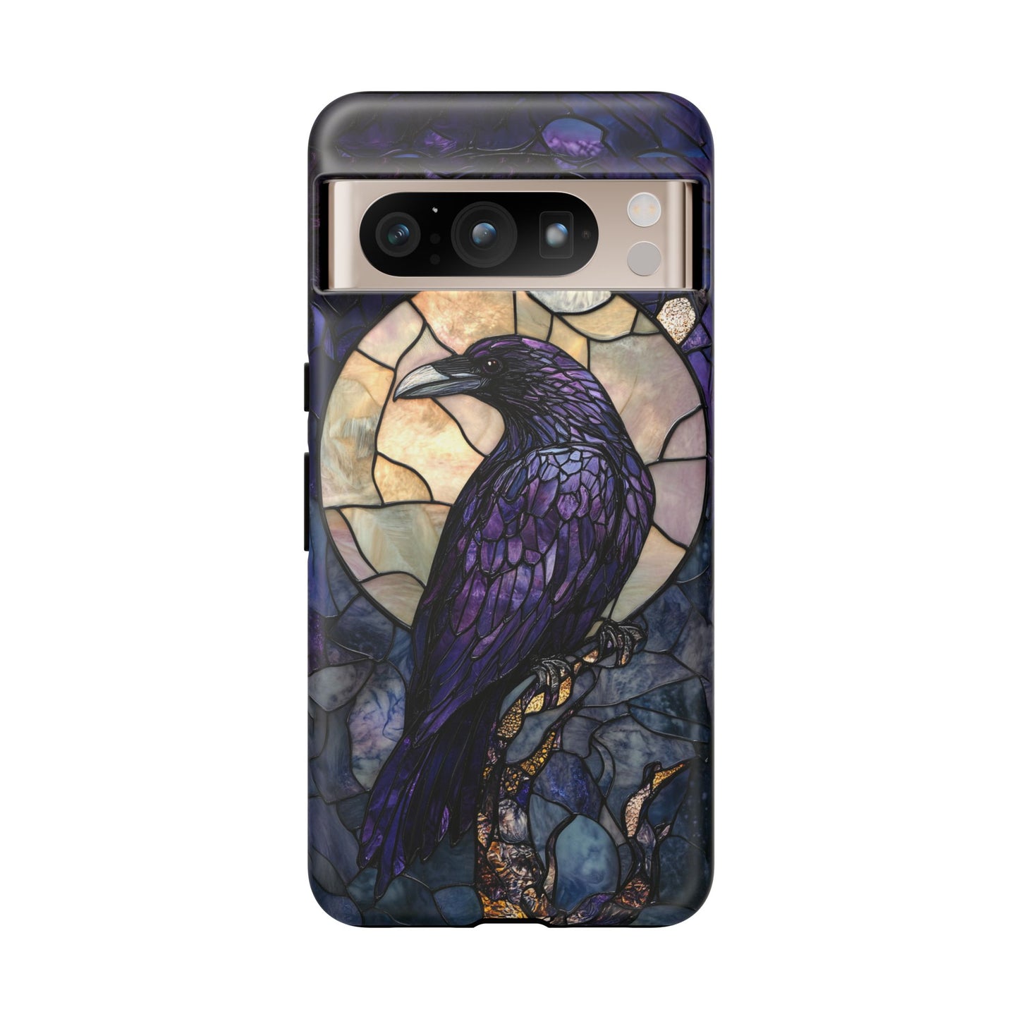 Halloween Phone Case Purple Raven Stained Glass Style Spooky Moon Phone Cover