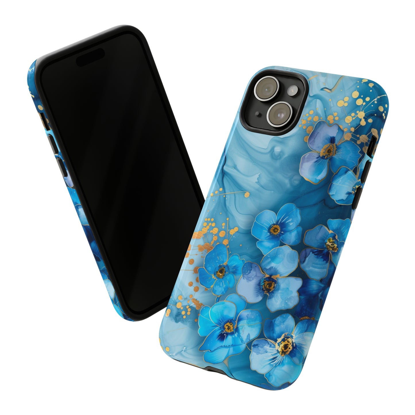 Forget Me Nots Gold Color Splash Floral Design Phone Case