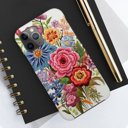 Embroidery Style Floral Aesthetic Flowers in Retro Vintage Tough Case iPhone Case