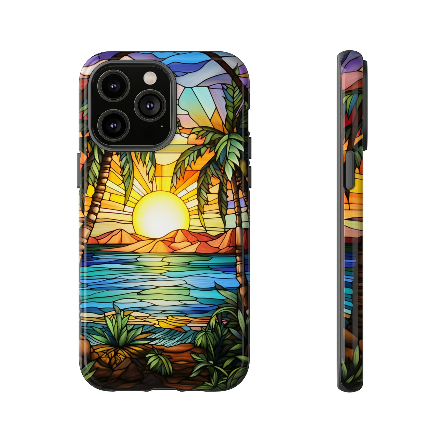 Tropical Stained Glass Sunset Beach