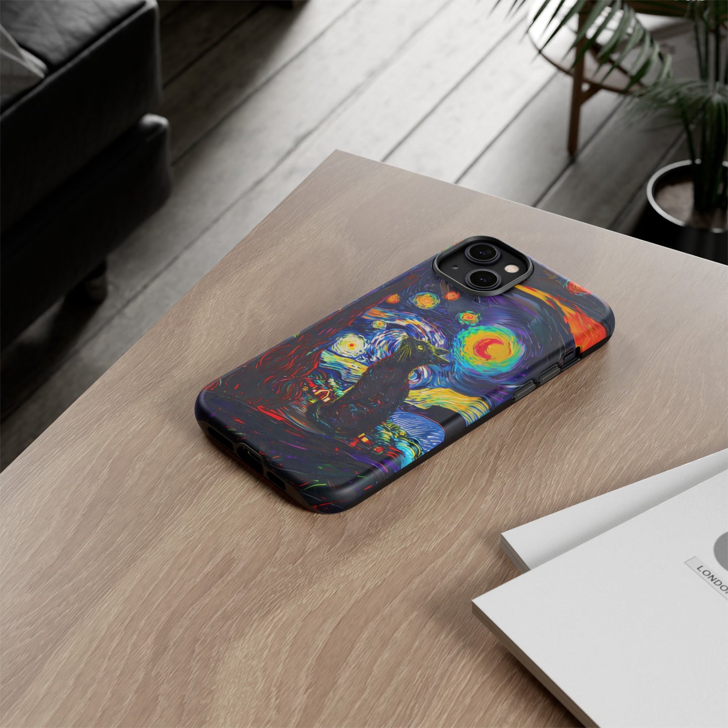 Starry Night Black Cat Van Gogh Painting Art Phone Case