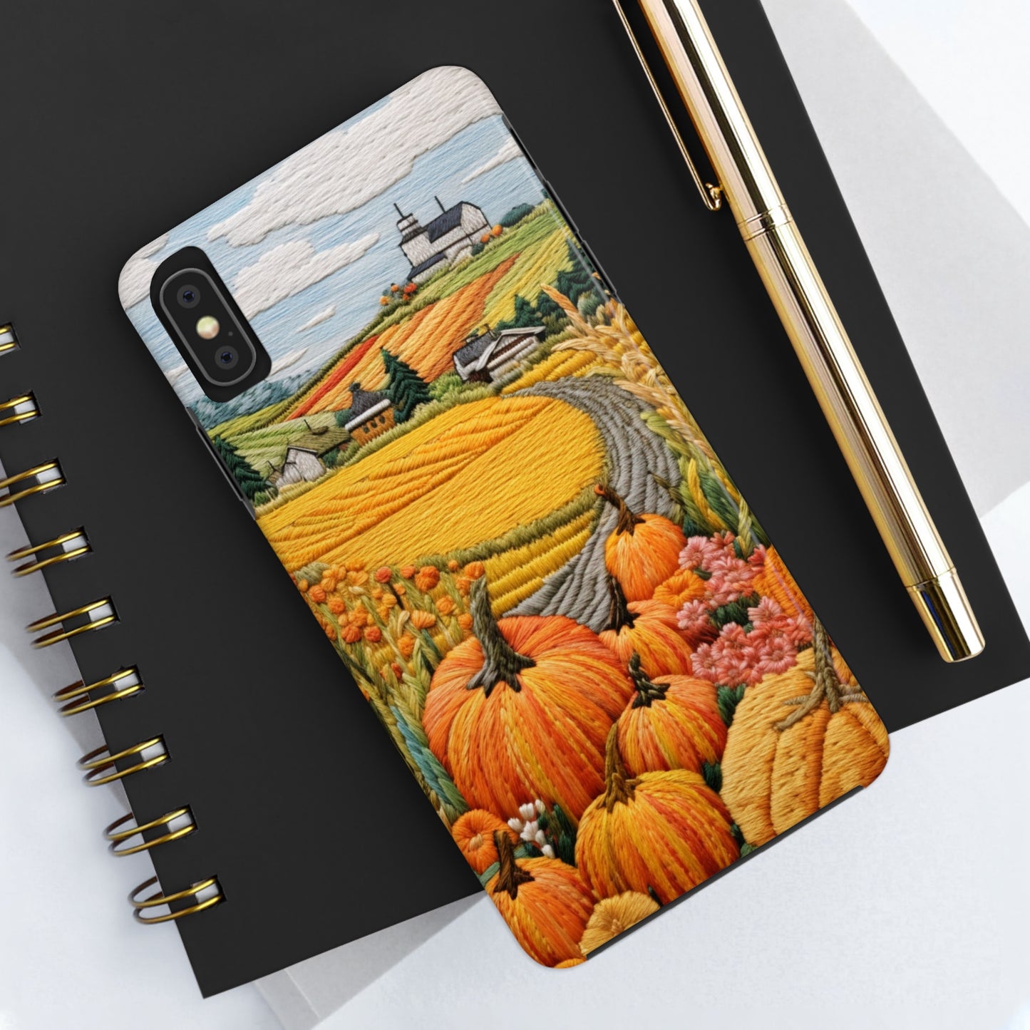 Harvest Hues: Halloween Pumpkin Patch | Embroidered Landscape for iPhone Range