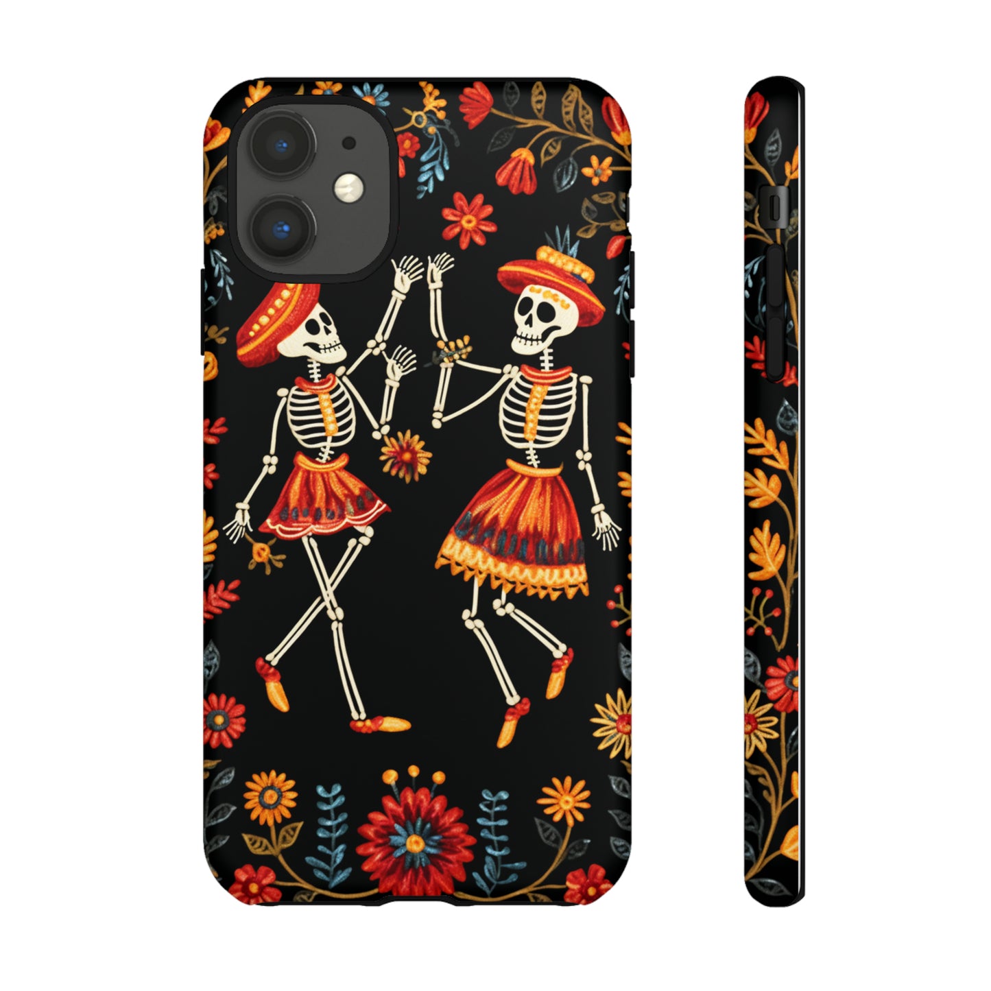 Dead Can Dance, iPhone 15 case, Floral Embroidery Skeletons | Whimsical Dance of the Departed for Google Pixel, iPhone & Samsung Galaxy