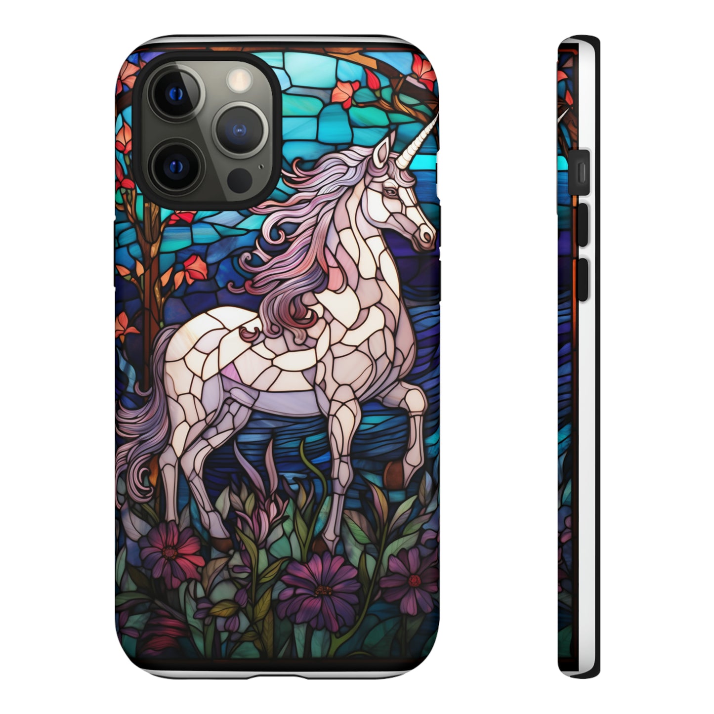 Unicorn Stained Glass iPhone, iPhone Case Retro Samsung Galaxy Phone Tough Case iPhone 15 14 Plus 13 12 7 8 Se Hippie Boho Style