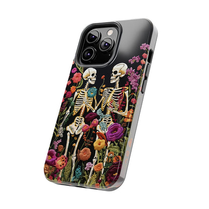 Love Halloween Skeletons Embroidery iPhone Case | iPhone X to iPhone 14 Pro Max