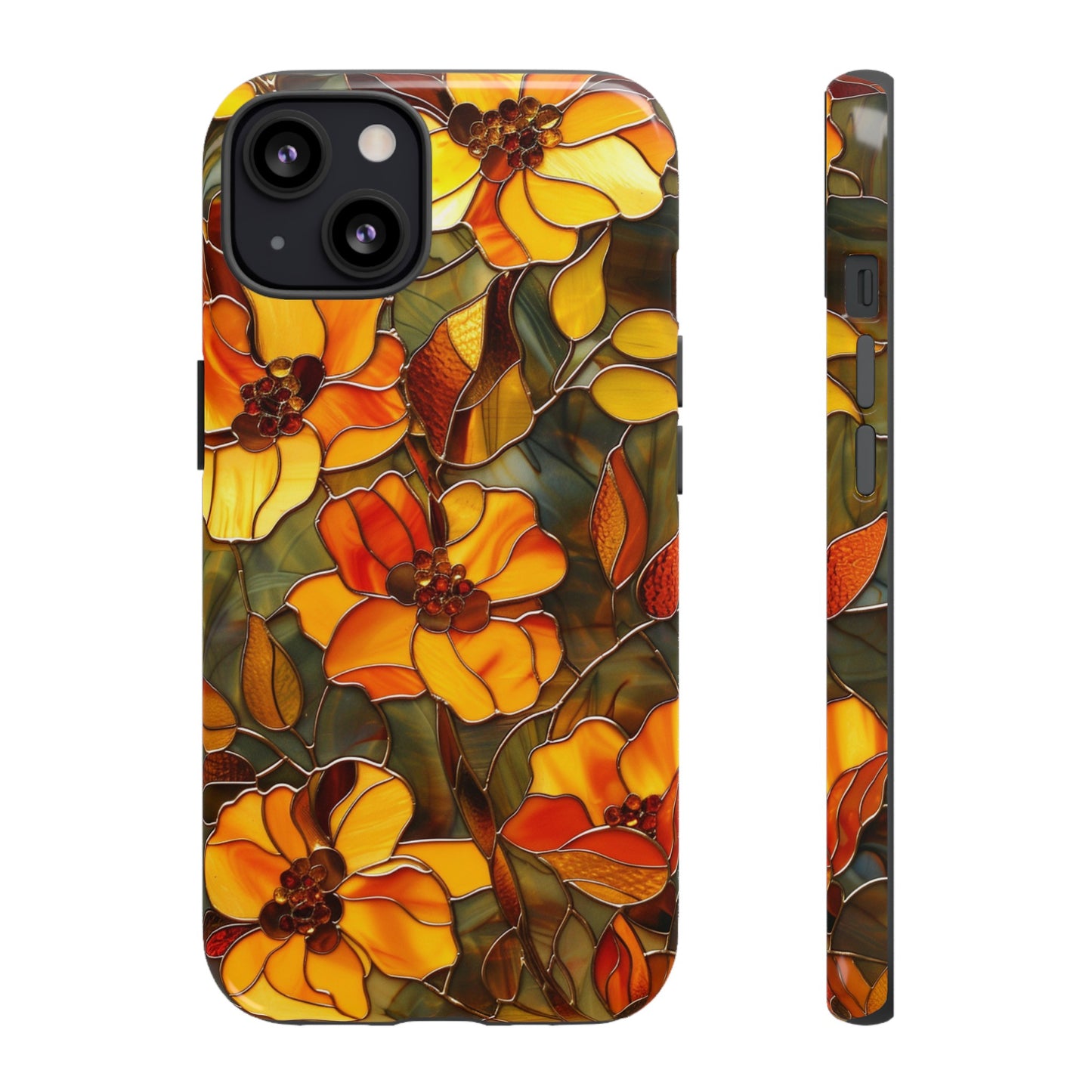 Orange Floral Phone Case Stained Glass Style