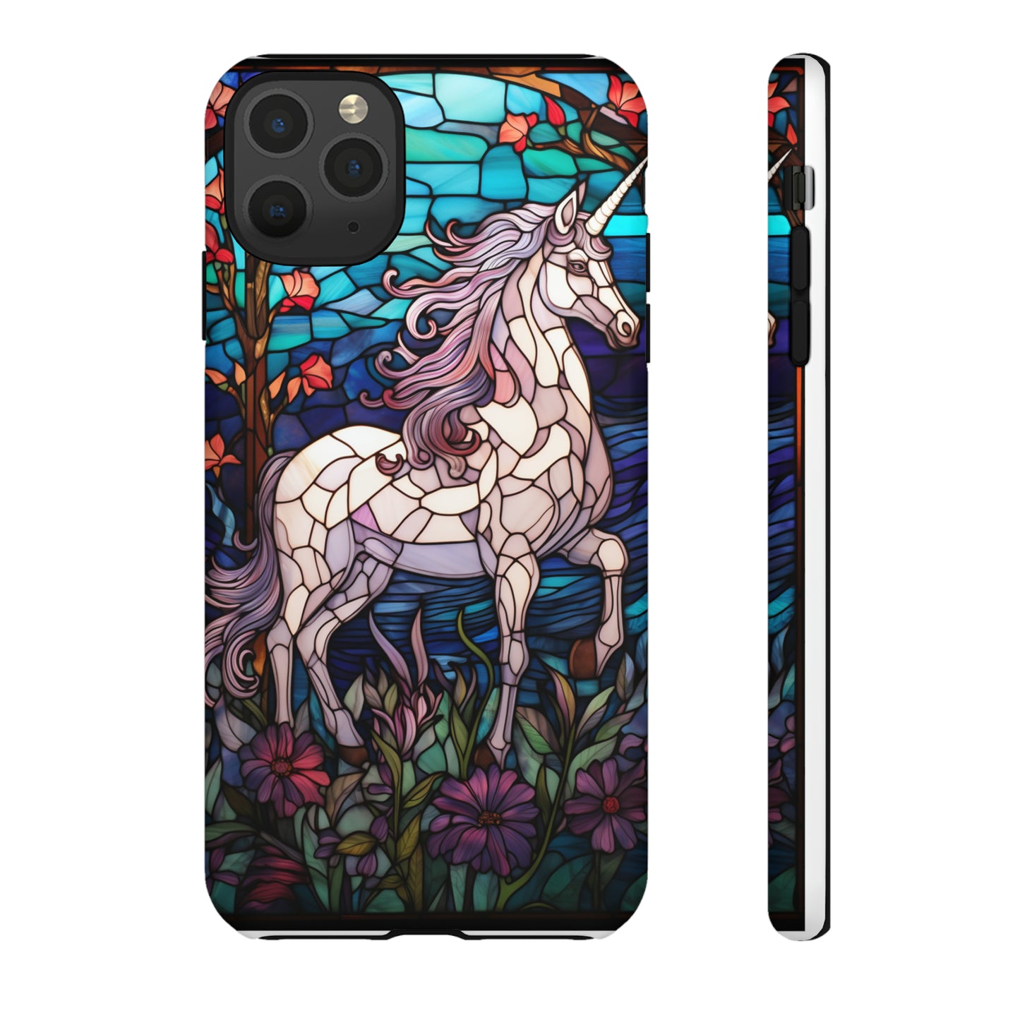 Unicorn Stained Glass iPhone, iPhone Case Retro Samsung Galaxy Phone Tough Case iPhone 15 14 Plus 13 12 7 8 Se Hippie Boho Style