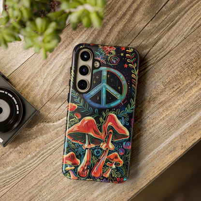 Embroidery Style Magic Mushrooms and Peace Sign Phone Case