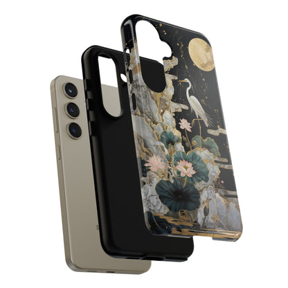 Heron and Moon Floral Zen Art Phone Case