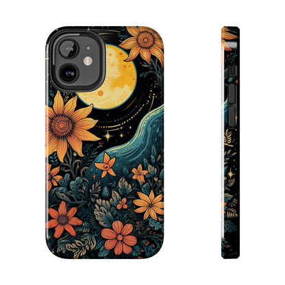 Boho Meets Cottagecore: Floral Sun, Moon & Stars iPhone Case – A Celestial Delight