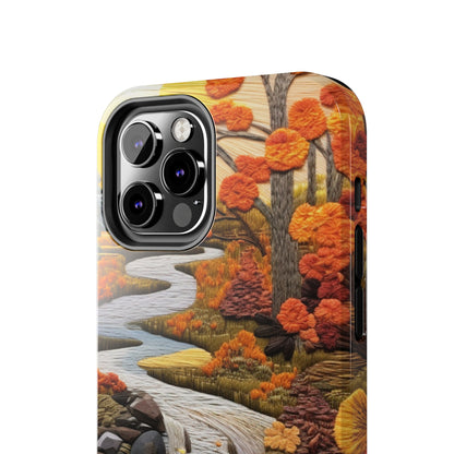 Enchanting Fall Landscape Phone Case | Vintage Boho Embroidery Style