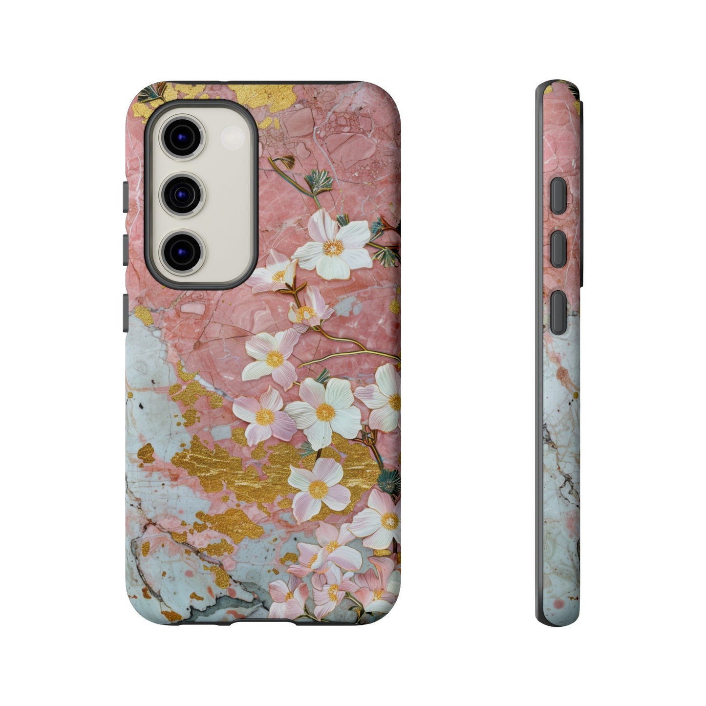 Pink Forget Me Nots Gold Floral Phone Case