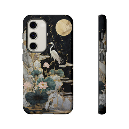 Heron and Moon Floral Zen Art Phone Case