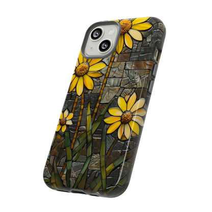 Yellow and Gold Daisy Mosaic Stained Glass Phone Case for iPhone 15, 14, Pro Max, 13, 12 & Samsung Galaxy S23, S22, S21, Google Pixel