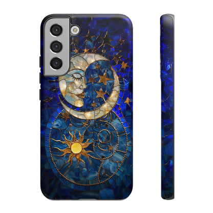 Celestial Stained Glass Moon and Stars Phone Case, Night Sky iPhone 15 Case