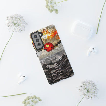 Japanese Rising Sun Phone Case Stained Glass Ocean Wave Phone Cover iPhone 15 Case