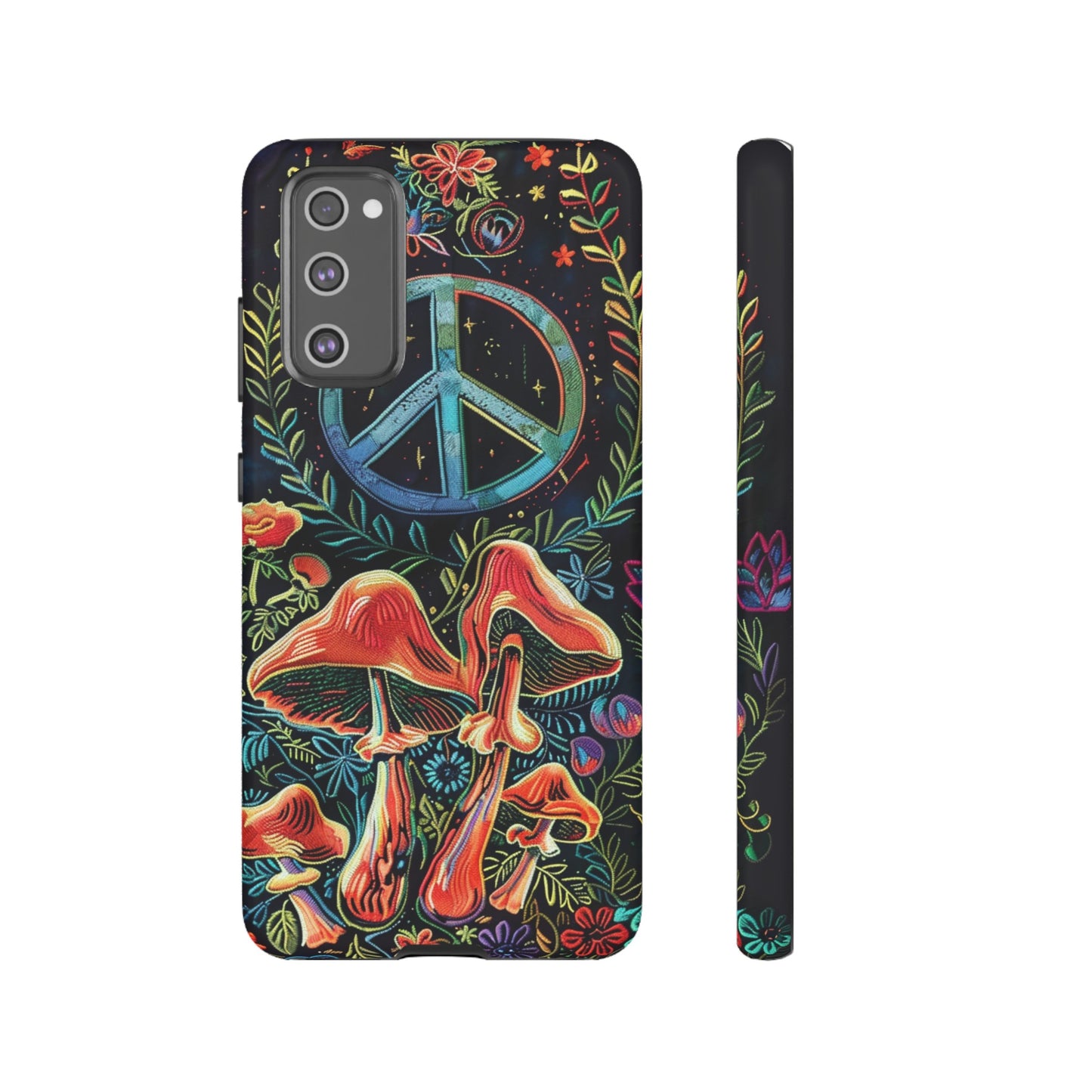 Embroidery Style Magic Mushrooms and Peace Sign Phone Case