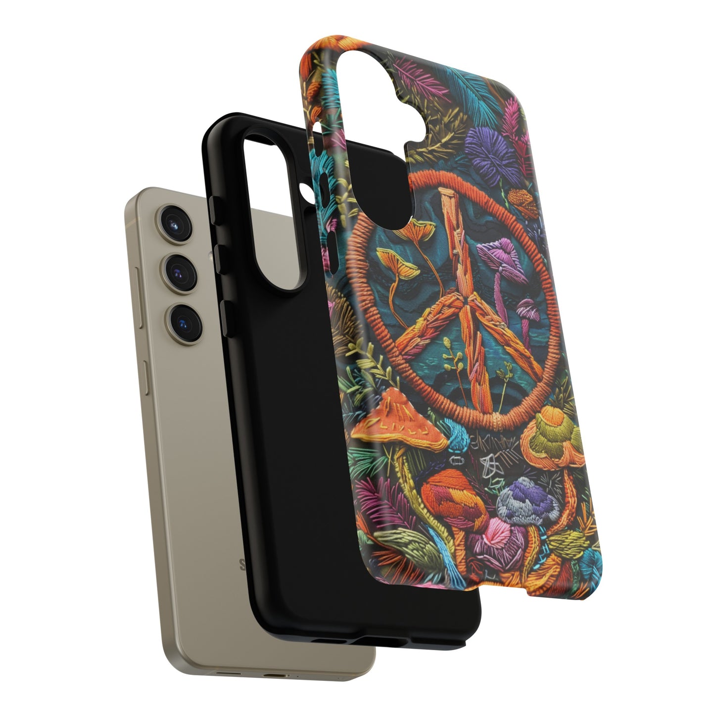 Embroidery Style Magic Mushrooms and Peace Sign Phone Case