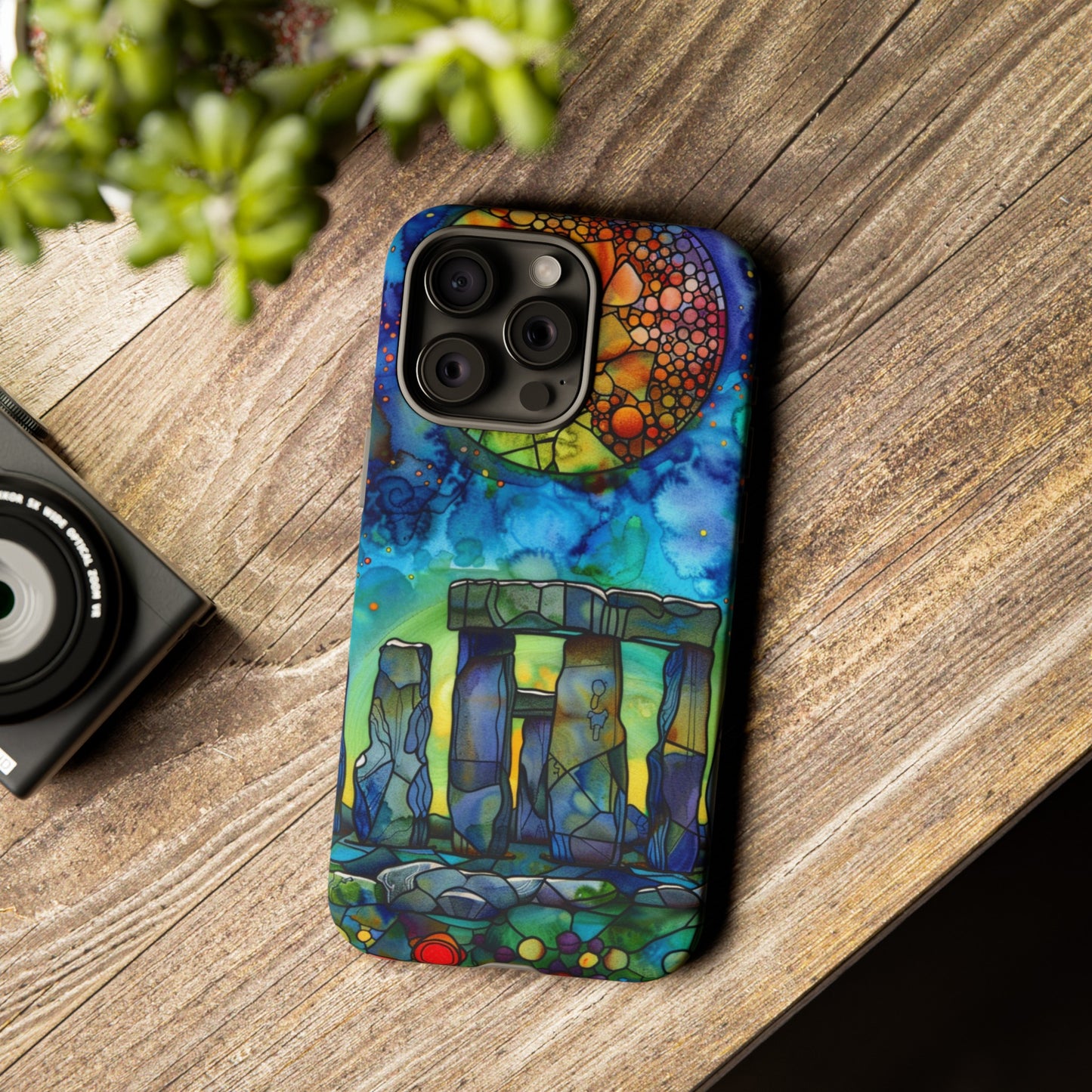 Stonehenge Neolithic Full Moon Stained Glass Watercolor Phone Cover