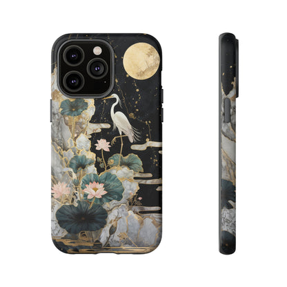 Heron and Moon Floral Zen Art Phone Case