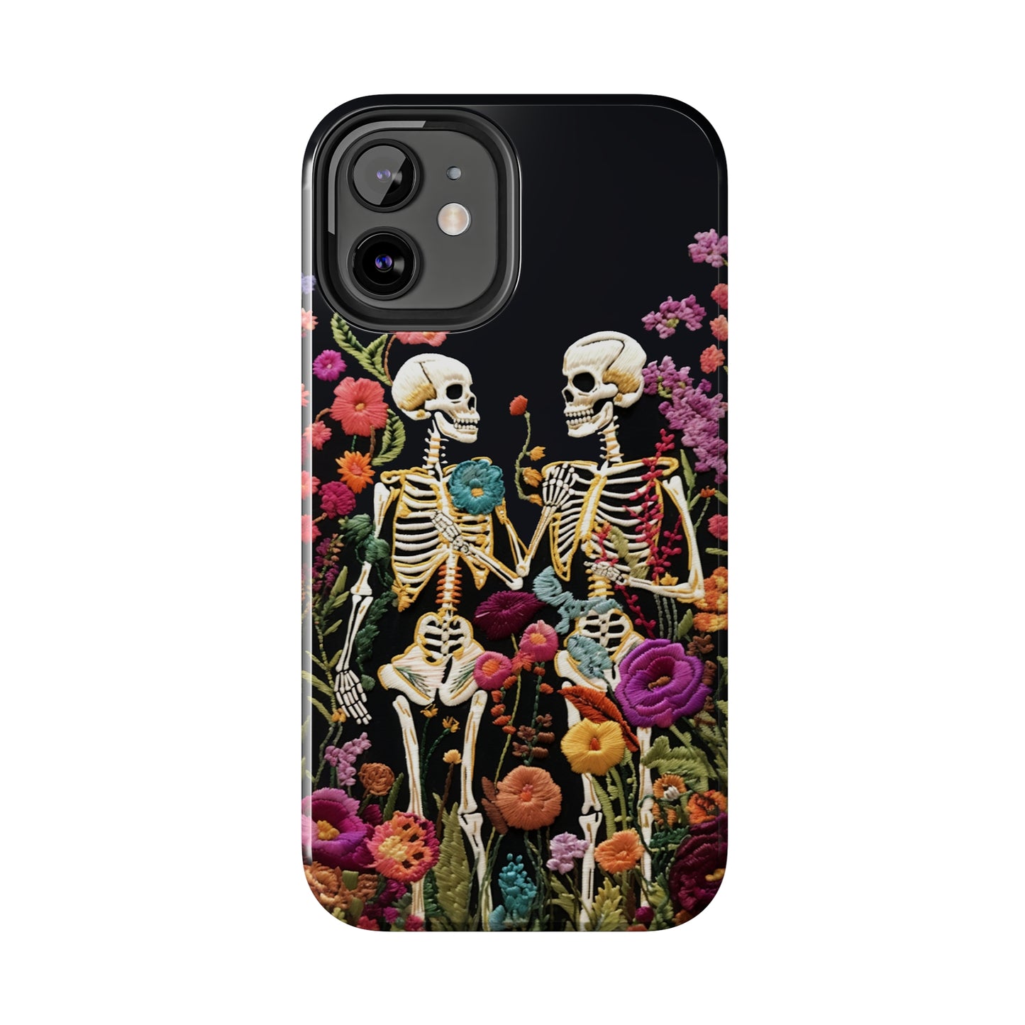 Love Halloween Skeletons Embroidery iPhone Case | iPhone X to iPhone 14 Pro Max