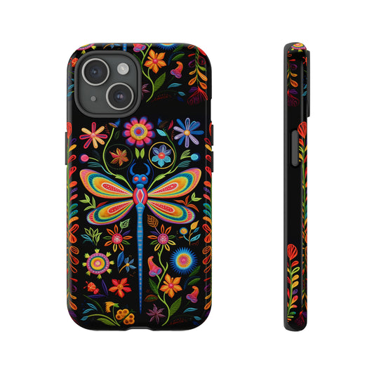 Embroidery-style Dragonfly phone case for iPhone 15