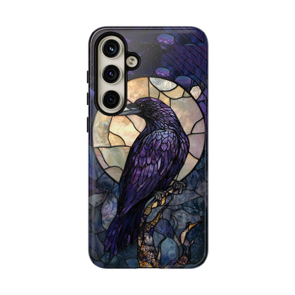 Halloween Phone Case Purple Raven Stained Glass Style Spooky Moon Phone Cover