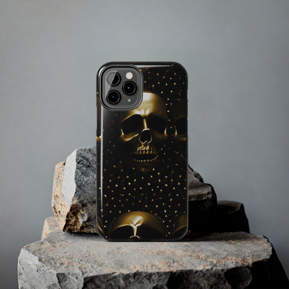 iPhone Tough Case | Dark Decadence: Gothic Gold Skulls and Studs  | Unveil Your Edgy Elegance