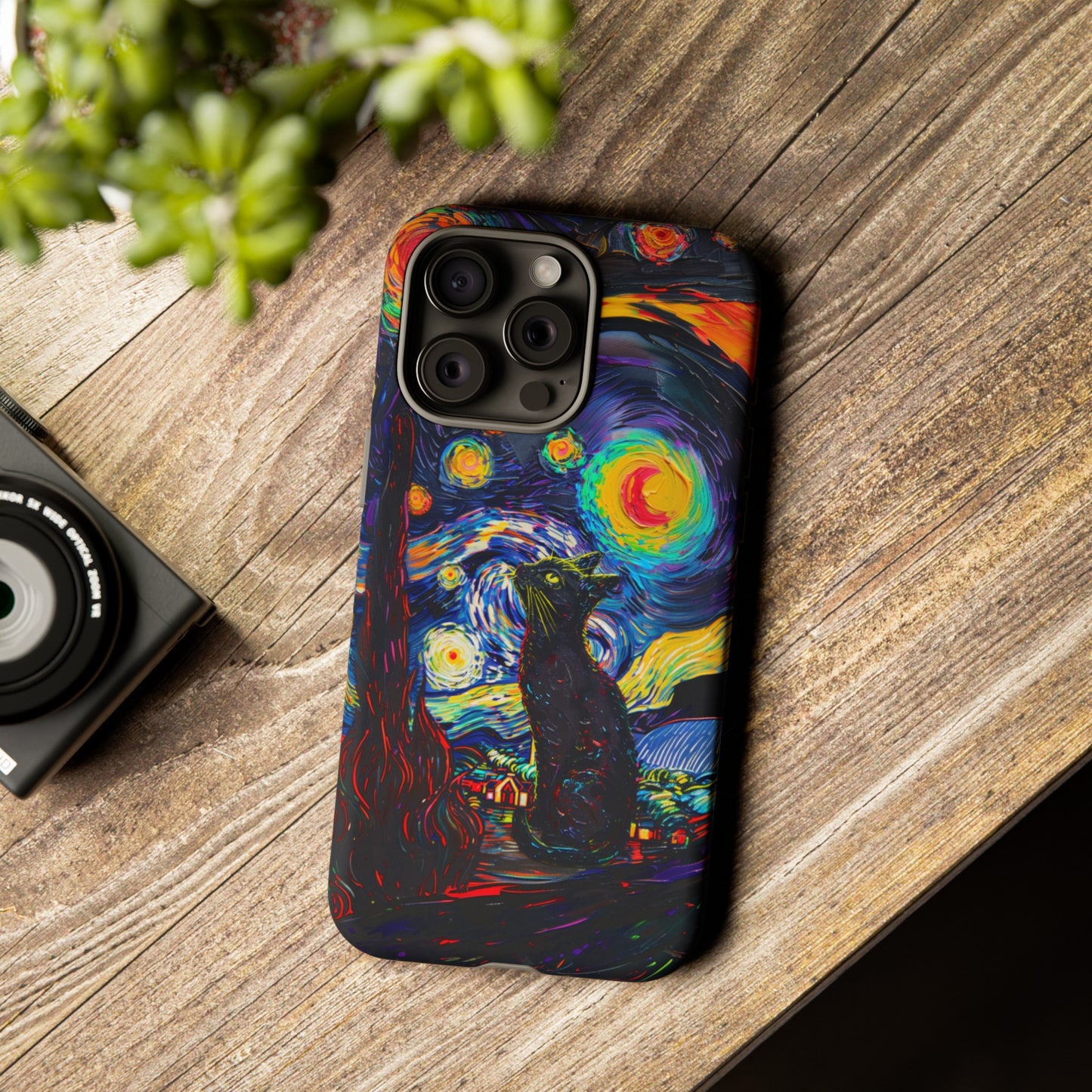 Starry Night Black Cat Van Gogh Painting Art Phone Case