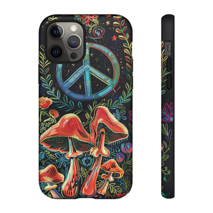 Embroidery Style Magic Mushrooms and Peace Sign Phone Case