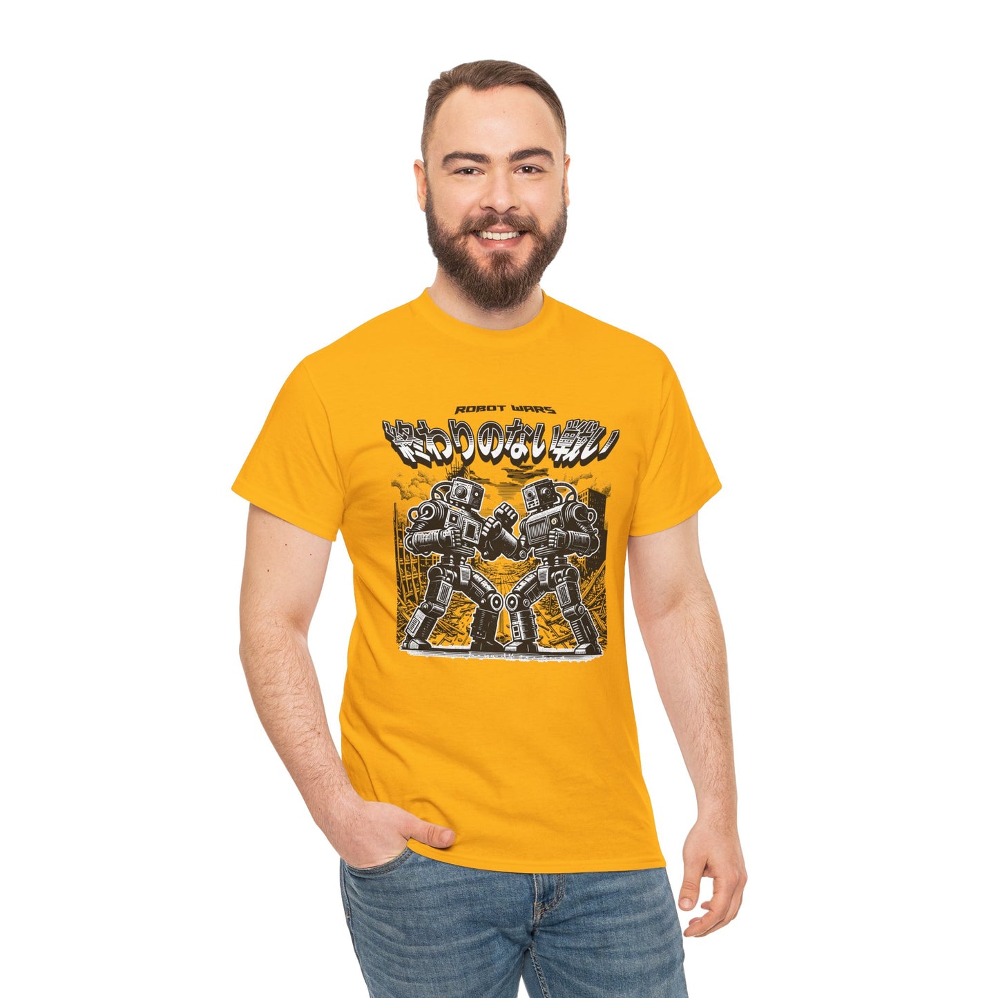 retro sci fi robot battle graphic tee