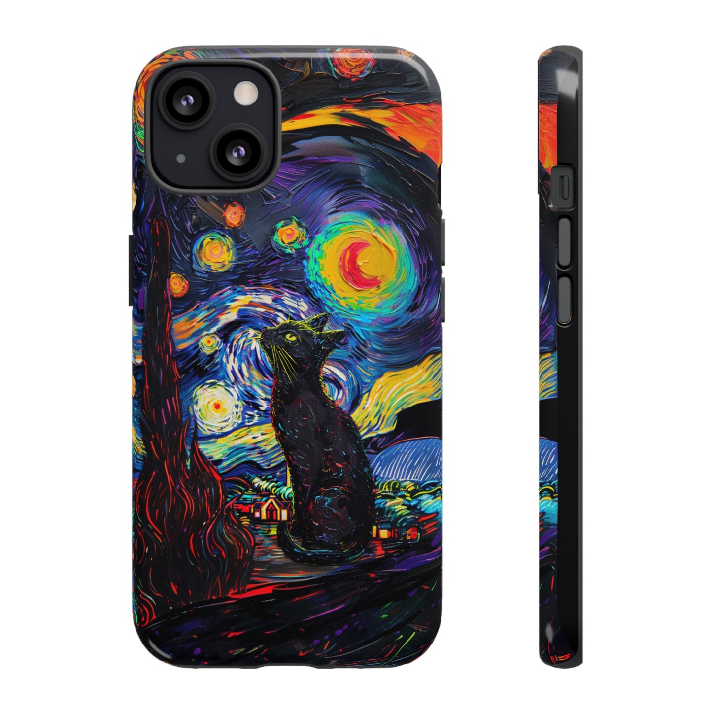 Starry Night Black Cat Van Gogh Painting Art Phone Case