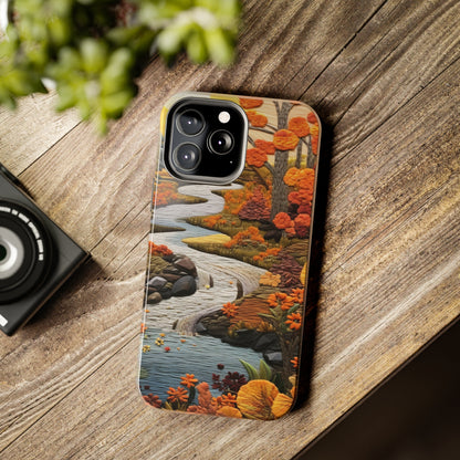 Enchanting Fall Landscape Phone Case | Vintage Boho Embroidery Style