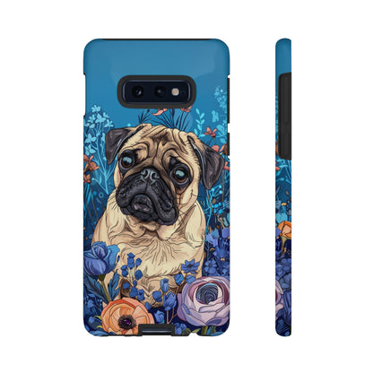 Cute Pug Dog Blue Floral Design Phone Case