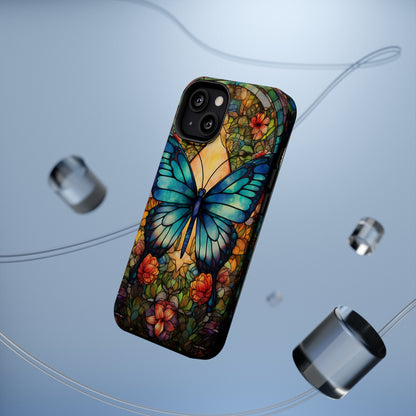 Butterfly Stained Glass MagSafe iPhone Case | Floral Aesthetic Art Retro Phone Tough Case iPhone 14 Plus 13 12 7 8 SE Hippie Boho Style