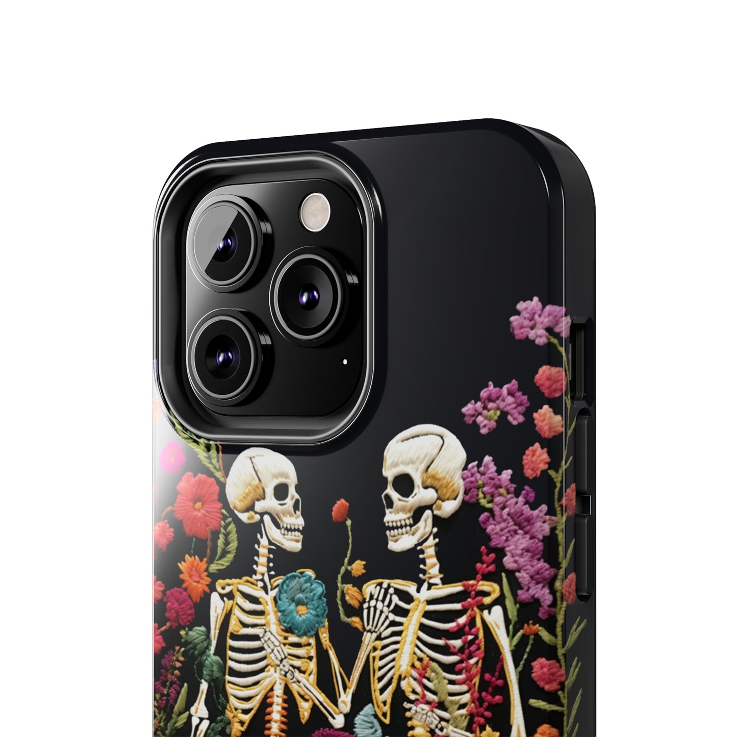 Love Halloween Skeletons Embroidery iPhone Case | iPhone X to iPhone 14 Pro Max