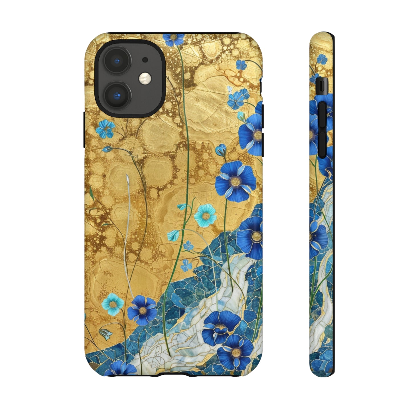 Forget Me Nots Gold Color Splash Floral Design Phone Case